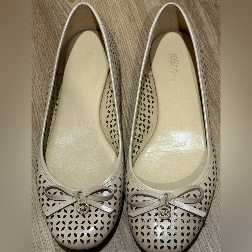 Michael Kors Beige Perforated Flats with Bow